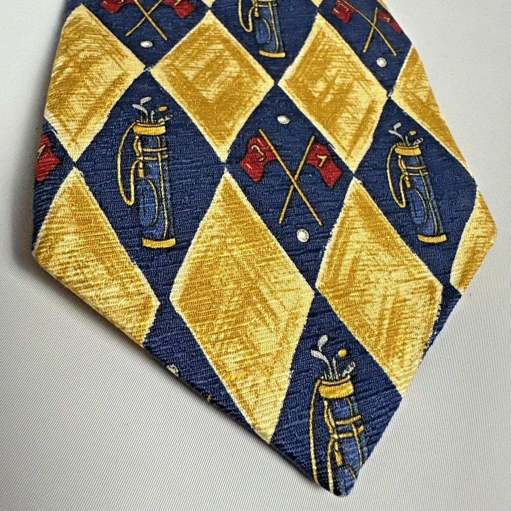 Vintage Jack Nicklaus Golf Novelty Silk Tie Argyle Country Club Preppy Golfer